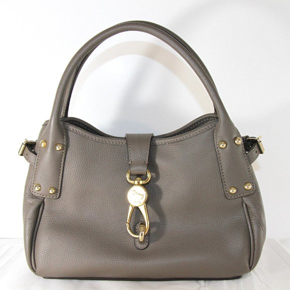 Reposting Dooney & Bourke Gray and Red Shoulder Bag with Gold Accents - Picture 1 of 15